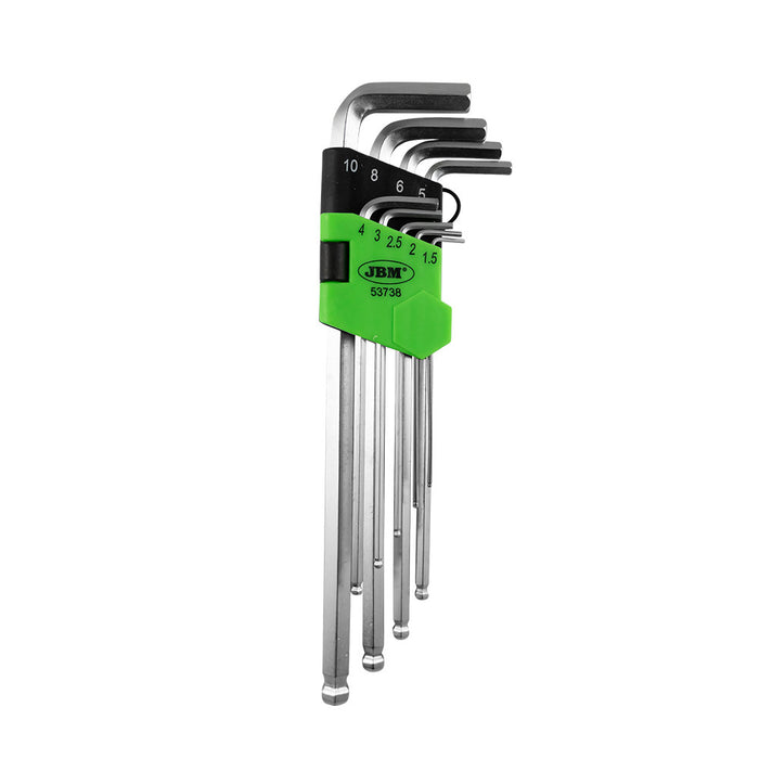 SET DE 9 LLAVES ALLEN CON PUNTA REDONDA EXTRALARGAS - 53738