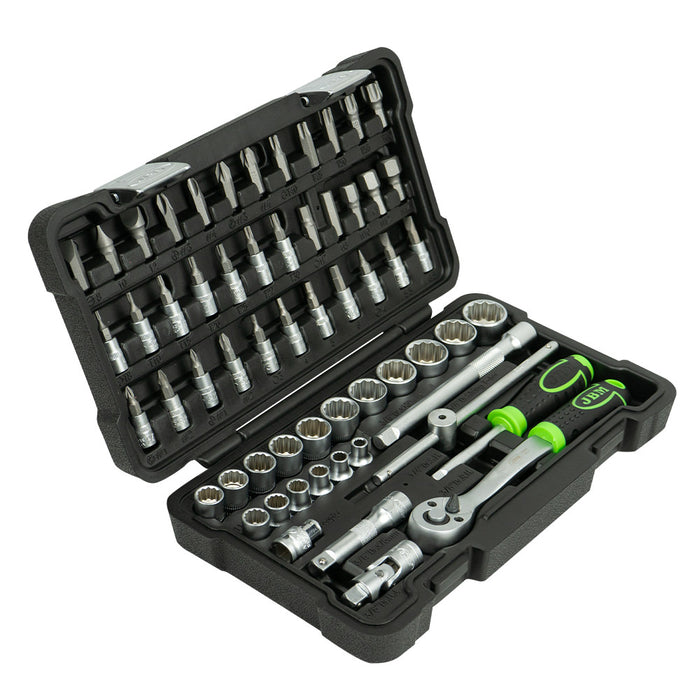 ESTUCHE DE HERRAMIENTAS DE 59 PIEZAS CON VASOS DE 12 CANTOS 3/8" CINCADO -54168