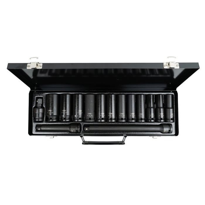 SET DE 15 PIEZAS DE IMPACTO CON 12 VASOS LARGOS DE 1/2" HEXAGONALES + ADAPTADORES - 52346