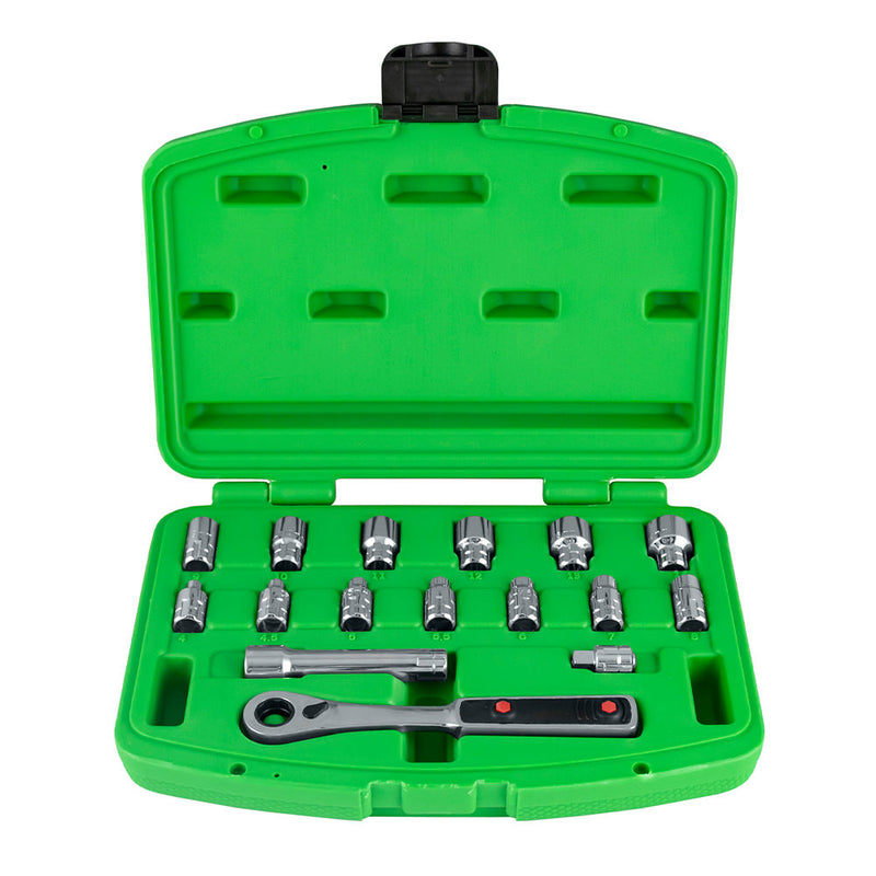 ESTUCHE DE HERRAMIENTAS CON 16 PIEZAS GO-THROUGH 1/4" CROMADO -50623
