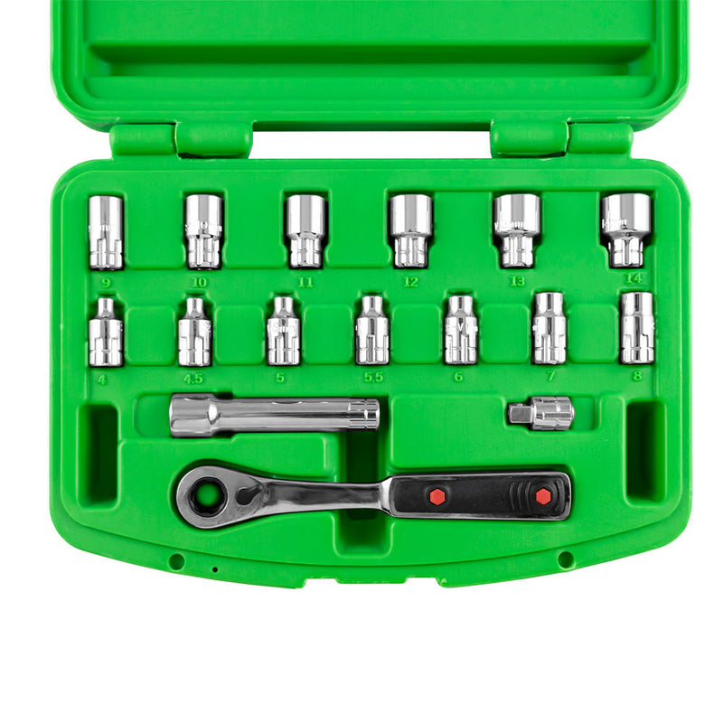 ESTUCHE DE HERRAMIENTAS CON 16 PIEZAS GO-THROUGH 1/4" CROMADO -50623