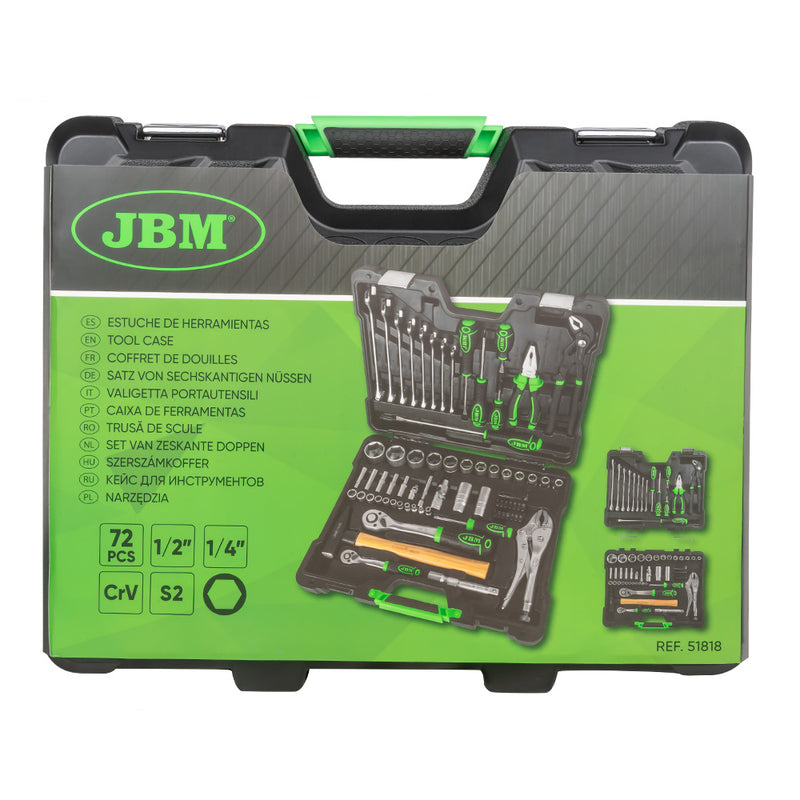 MALETÍN DE HERRAMIENTAS DE 72 PIEZAS CON VASOS HEXAGONALES CINCADO - 51818