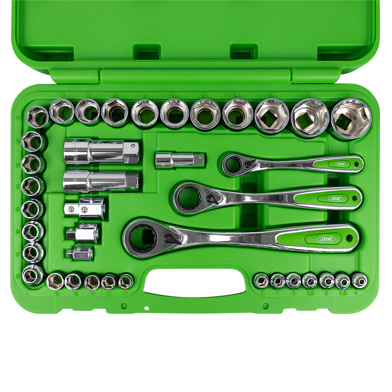 MALETÍN DE HERRAMIENTAS GO-THROUGH DE 39 PIEZAS 1/2",1/4" Y 3/2" CROMADO -52418