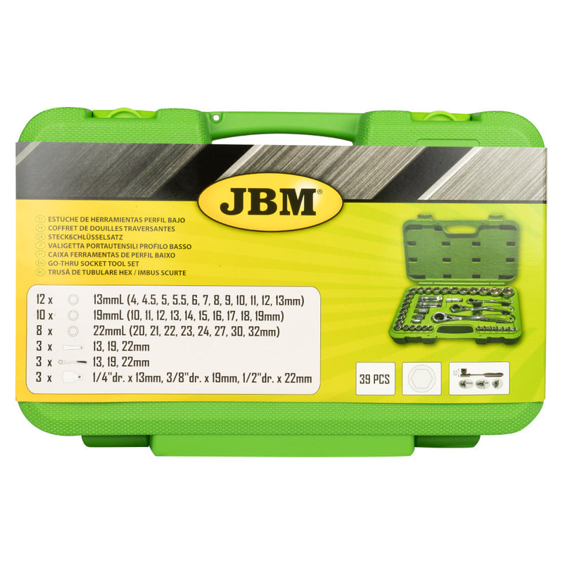 MALETÍN DE HERRAMIENTAS GO-THROUGH DE 39 PIEZAS 1/2",1/4" Y 3/2" CROMADO -52418