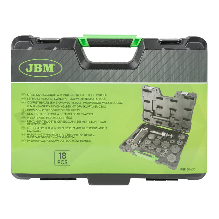 KIT REPOSICIONADOR PARA PISTONES DE FRENO CON PISTOLA 16PCS -52636