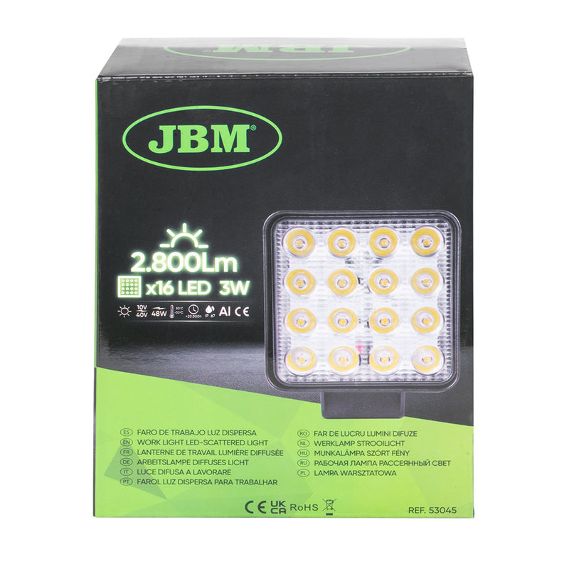 FARO DE TRABAJO DE 16 LEDS 48W CUADRADO LUZ DISPERSA - 53045