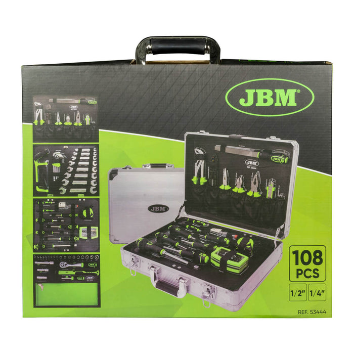 MALETA DE HERRAMIENTAS DE ALUMINIO 108 PIEZAS VASOS 1/2" CINCADO - 53444