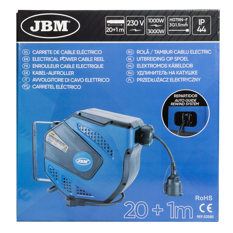 CARRETE DE CABLE ELÉCTRICO 21M - AZUL - 53585