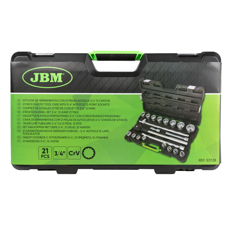 MALETÍN DE HERRAMIENTAS CON 21 PIEZAS 3/4" 12 CANTOS CINCADO - 53728