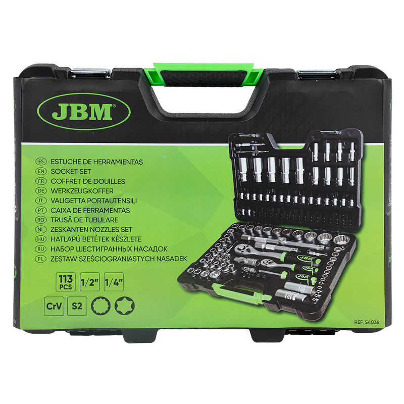 MALETÍN DE HERRAMIENTAS DE 113 PIEZAS CON VASOS 12 CANTOS CINCADO - 54036