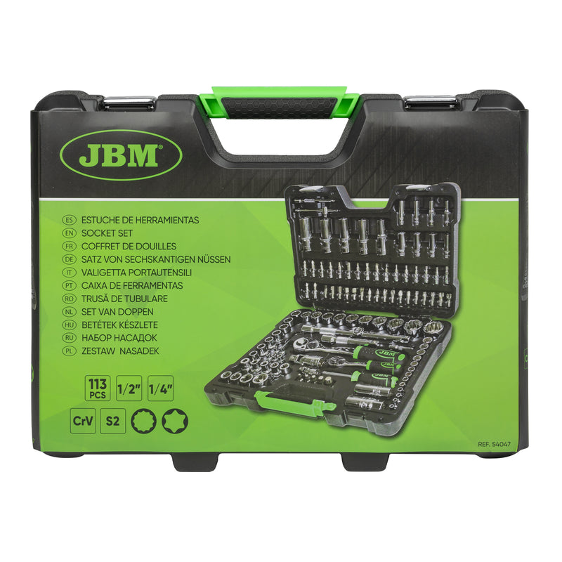 MALETÍN DE HERRAMIENTAS DE 113 PIEZAS VASOS DE 12 CANTOS CROMADO - 54047