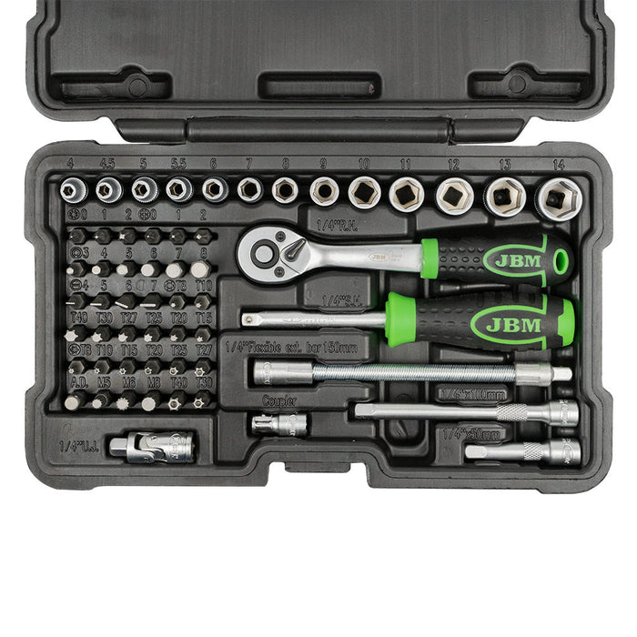 ESTUCHE DE HERRAMIENTAS CON 56 PIEZAS CON VASOS HEXAGONALES 1/4" CINCADO -54105