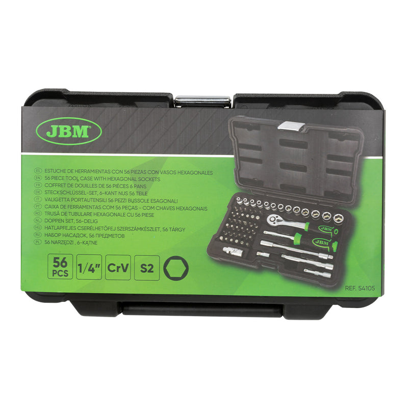 ESTUCHE DE HERRAMIENTAS CON 56 PIEZAS CON VASOS HEXAGONALES 1/4" CINCADO -54105