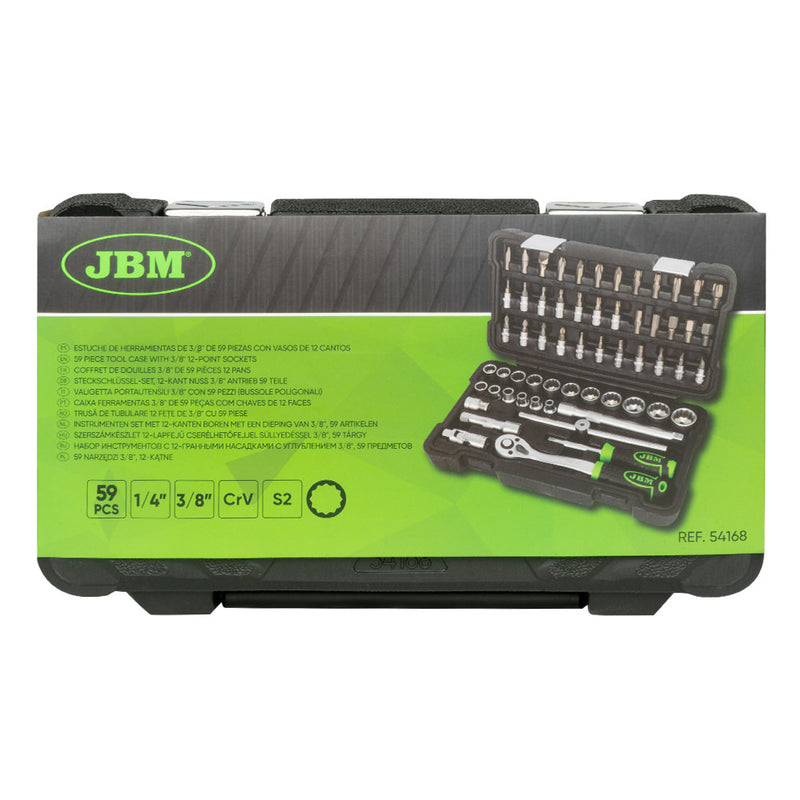 ESTUCHE DE HERRAMIENTAS DE 59 PIEZAS CON VASOS DE 12 CANTOS 3/8" CINCADO -54168