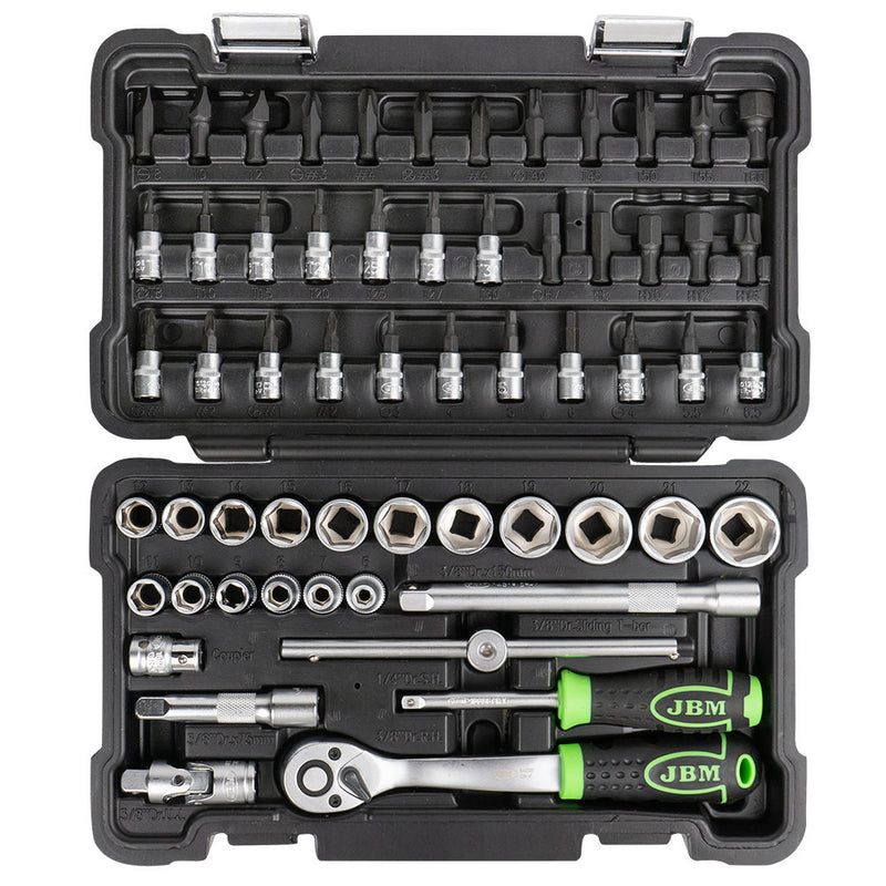 ESTUCHE DE HERRAMIENTAS DE 59 PIEZAS CON VASOS HEXAGONALES 3/8" CINCADO -54277