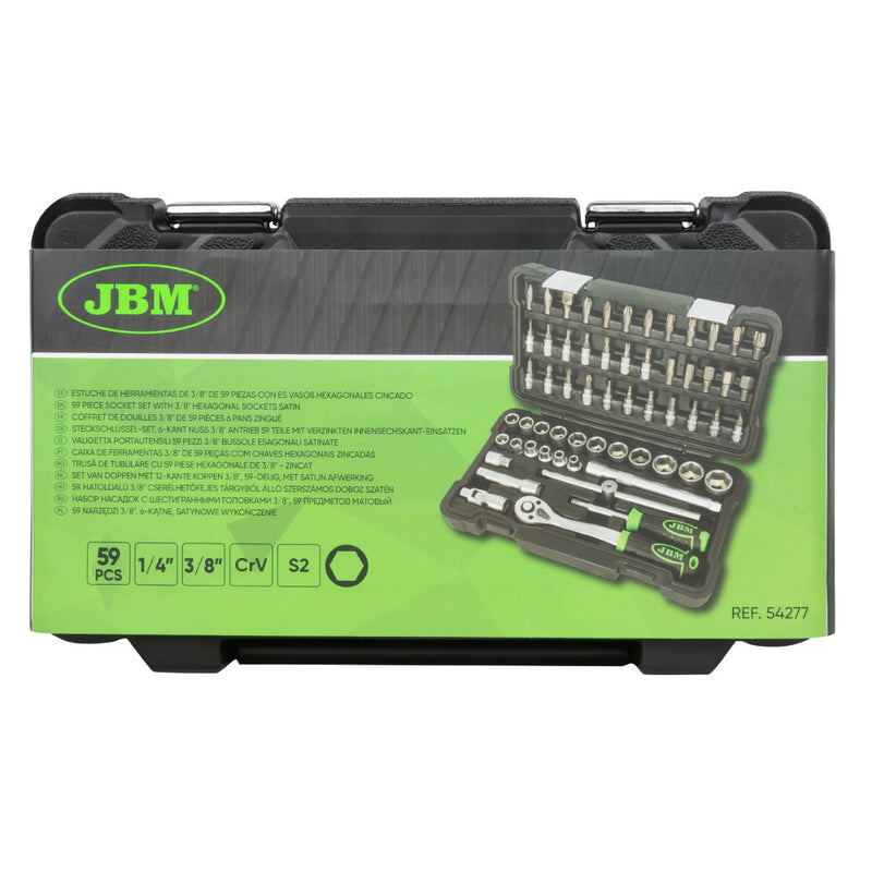 ESTUCHE DE HERRAMIENTAS DE 59 PIEZAS CON VASOS HEXAGONALES 3/8" CINCADO -54277
