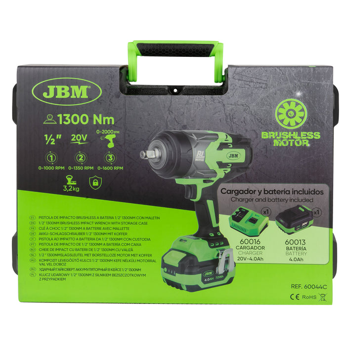 PISTOLA DE IMPACTO BRUSHLESS A BATERÍA 1/2" 1300NM CON MALETÍN - 60044C