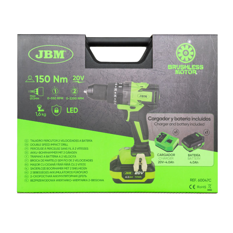 TALADRO PERCUTOR 2 VELOCIDADES A BATERÍA CON MALETÍN - 60047C