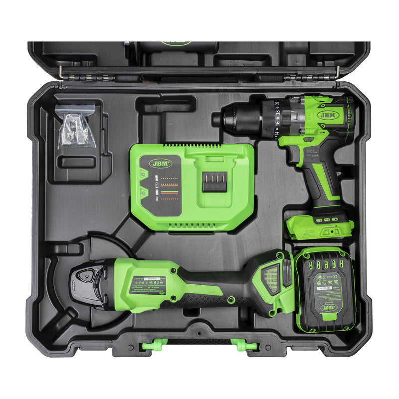 KIT DE AMOLADORA ÁNGULAR Y TALADRO PERCUTOR A BATERÍA CON MALETÍN -60053C