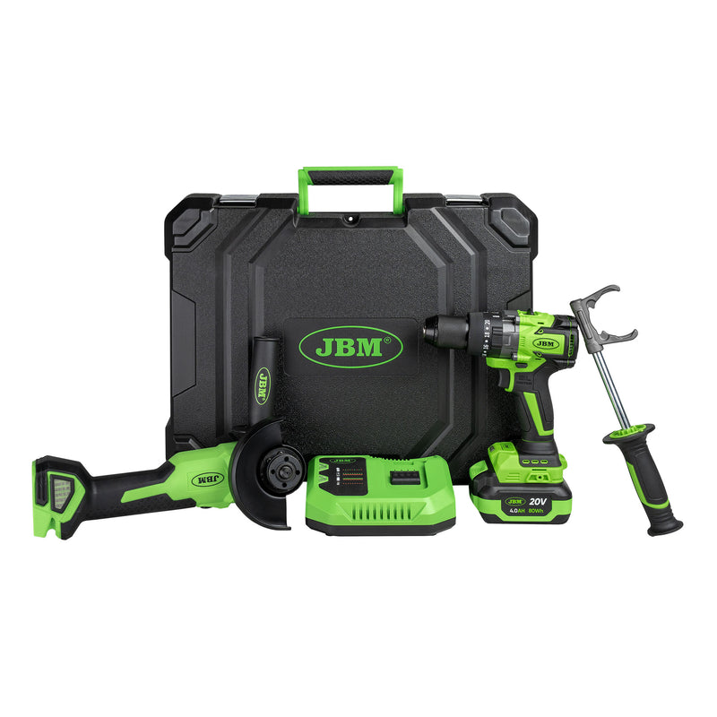 KIT DE AMOLADORA ÁNGULAR Y TALADRO PERCUTOR A BATERÍA CON MALETÍN -60053C