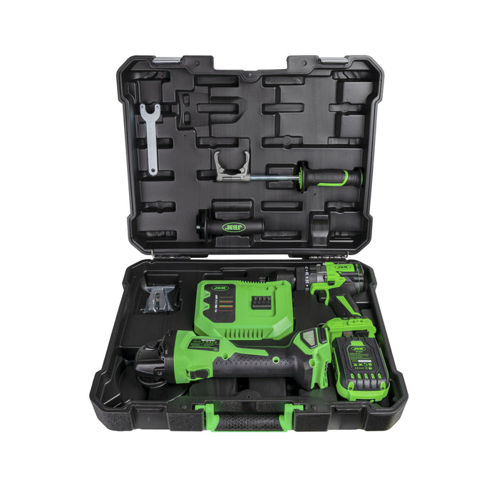 KIT DE AMOLADORA ÁNGULAR Y TALADRO PERCUTOR A BATERÍA CON MALETÍN -60053C