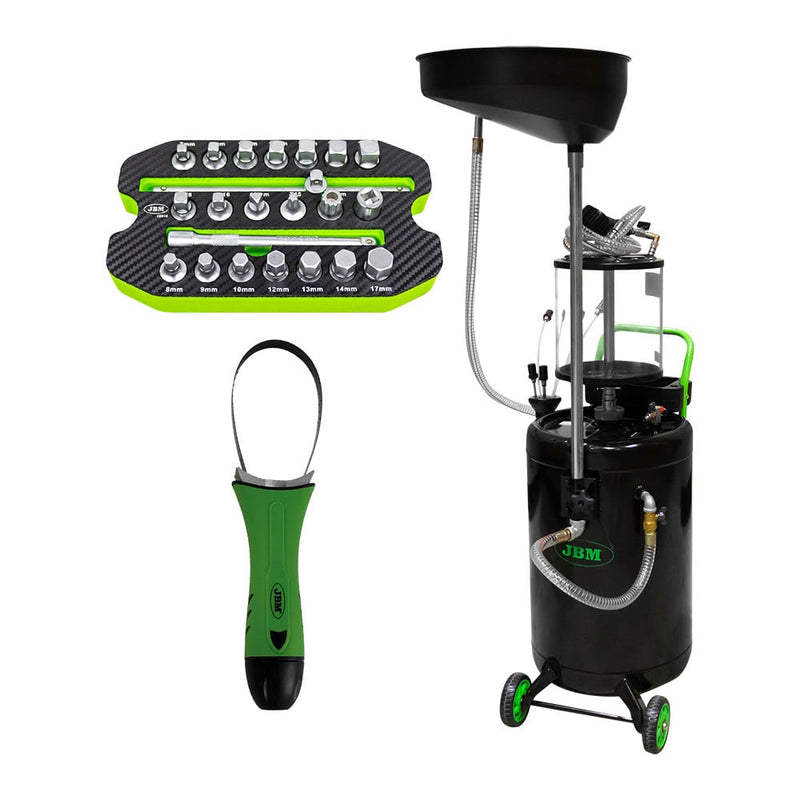 Serie 429 - recogedor de aceite 90l con sistema de aspiración - 53874 + módulo eva juego de vasos para tapones cárter 22pcs + gorra gratis