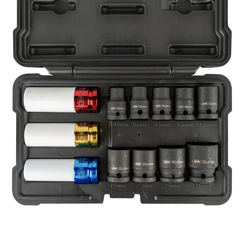 SET DE 12 VASOS DE IMPACTO DE 1/2" ESPECIAL EXTRACCIÓN RUEDAS - 52343