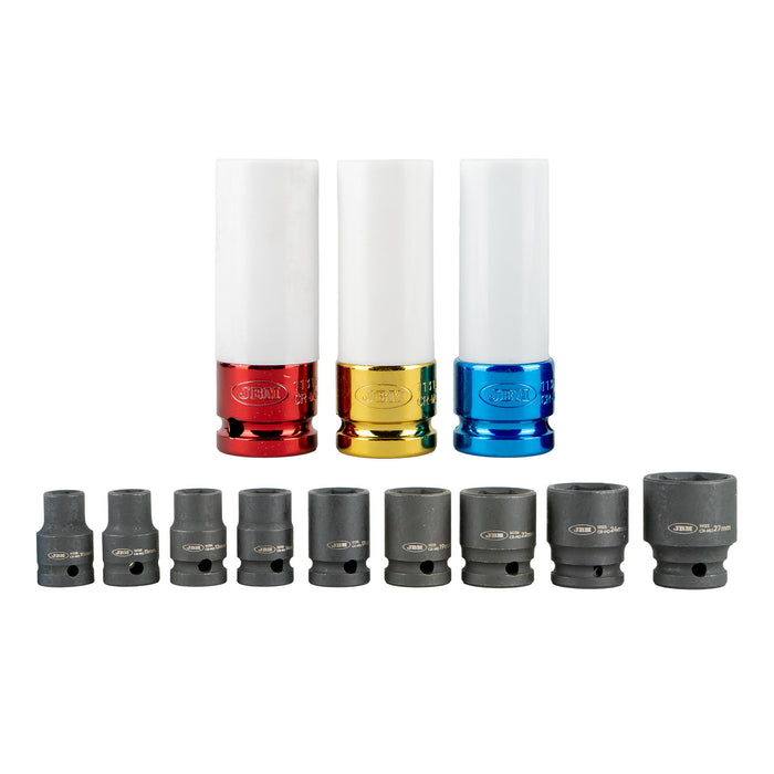 SET DE 12 VASOS DE IMPACTO DE 1/2" ESPECIAL EXTRACCIÓN RUEDAS - 52343