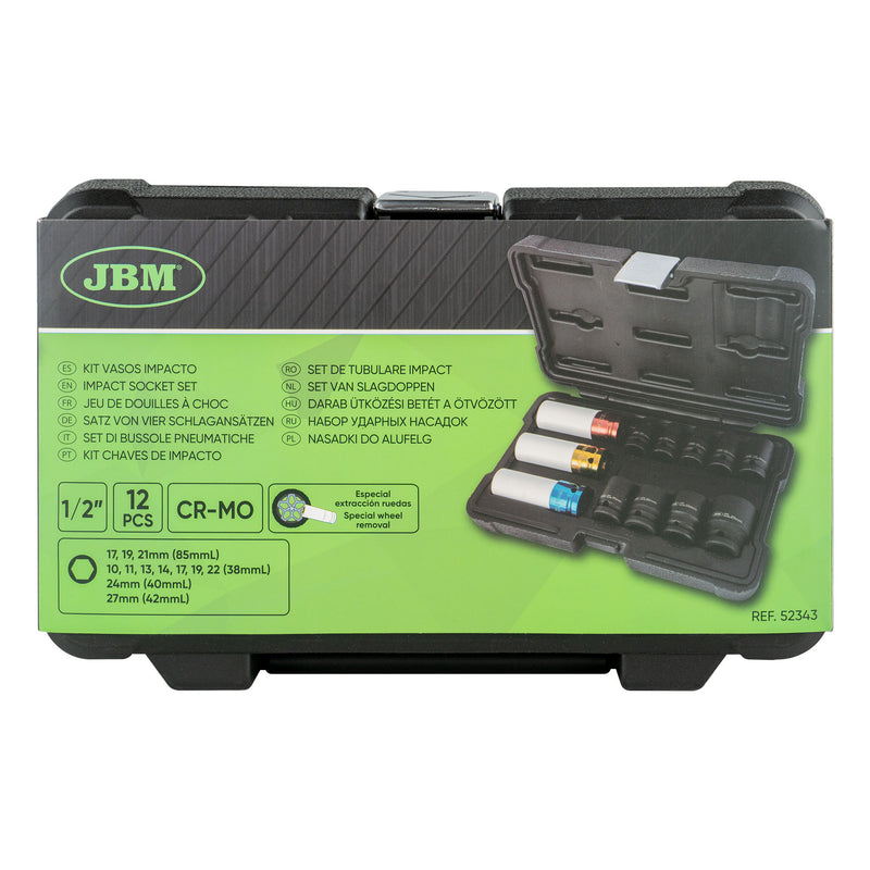 SET DE 12 VASOS DE IMPACTO DE 1/2" ESPECIAL EXTRACCIÓN RUEDAS - 52343