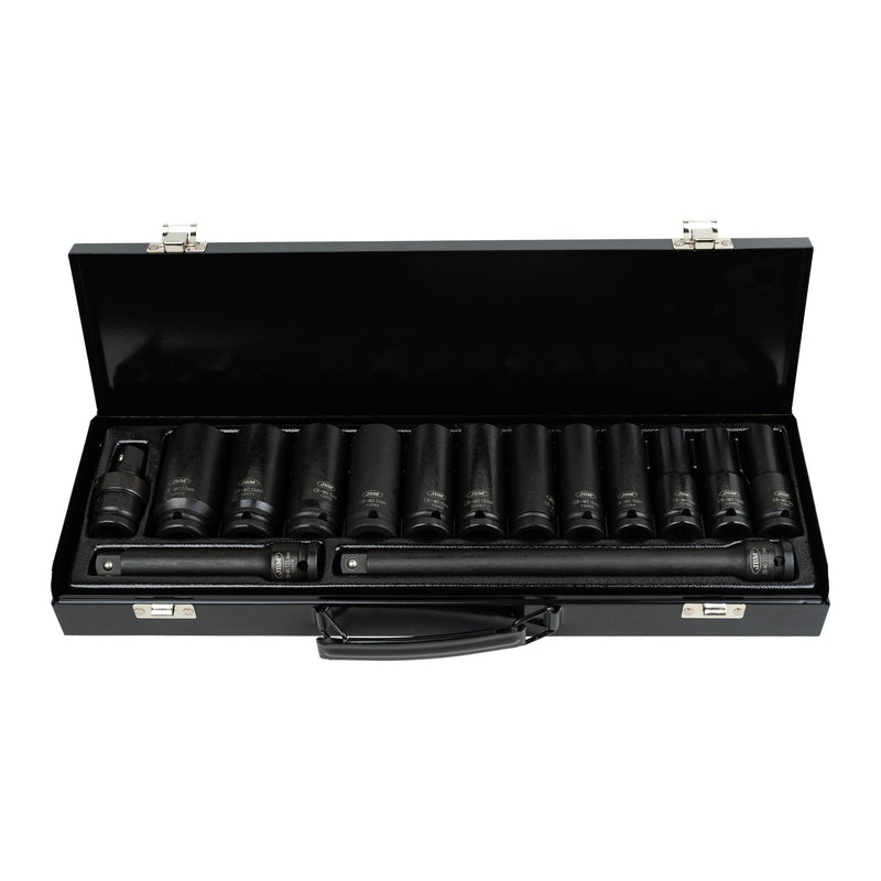 SET DE 15 PIEZAS DE IMPACTO CON 12 VASOS LARGOS DE 1/2" HEXAGONALES + ADAPTADORES - 52346