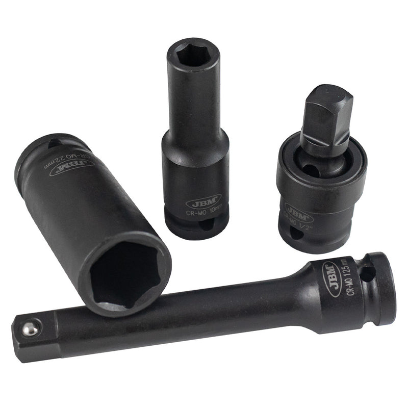 SET DE 15 PIEZAS DE IMPACTO CON 12 VASOS LARGOS DE 1/2" HEXAGONALES + ADAPTADORES - 52346