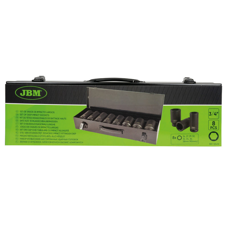 SET DE 8 VASOS DE IMPACTO LARGOS HEXAGONALES DE 3/4"- 53470